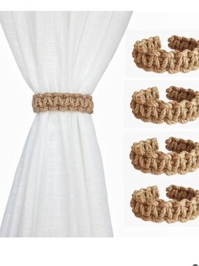 NWT Drapes Sheers Tiebacks Natural Tan - Set of 4